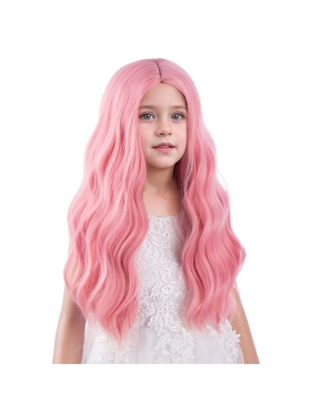 Women's Pastel Pink Long Wavy Wig For Girls Wavy Curly Synthetic Halloween Hair
